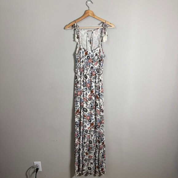American Eagle Floral Wrap Ruffle Maxi Dress Women's Small Bohemian Tassle Flowy - Picture 3 of 16